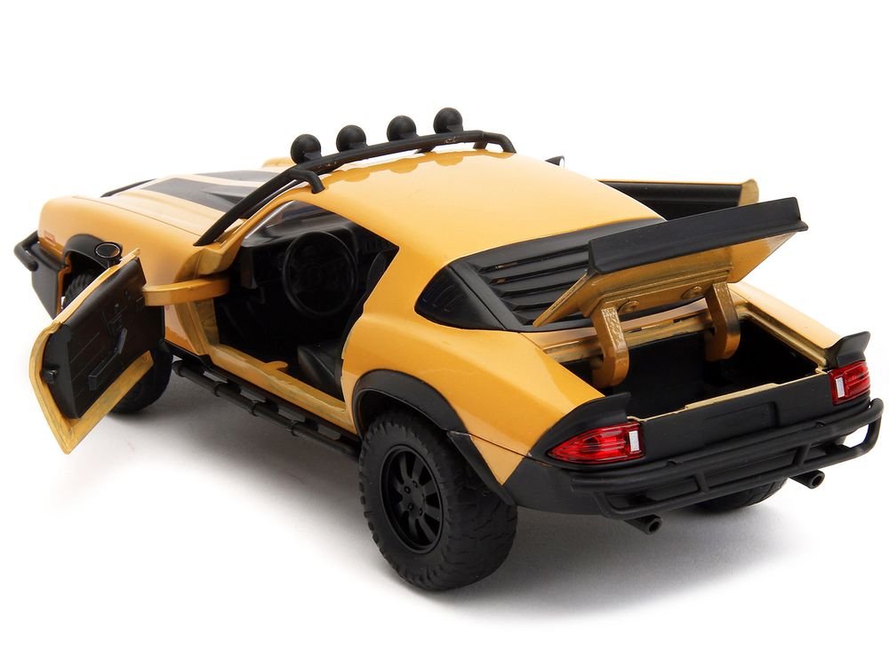 1977 Chevrolet Camaro Off-Road Version "Bumblebee" Yellow Metallic with Black Stripes and Transformers Logo Diecast Statue "Transformers: Rise of the Beasts" (2023) Movie "Hollywood Rides" Series 1/24 Diecast Model Car by Jada view 4