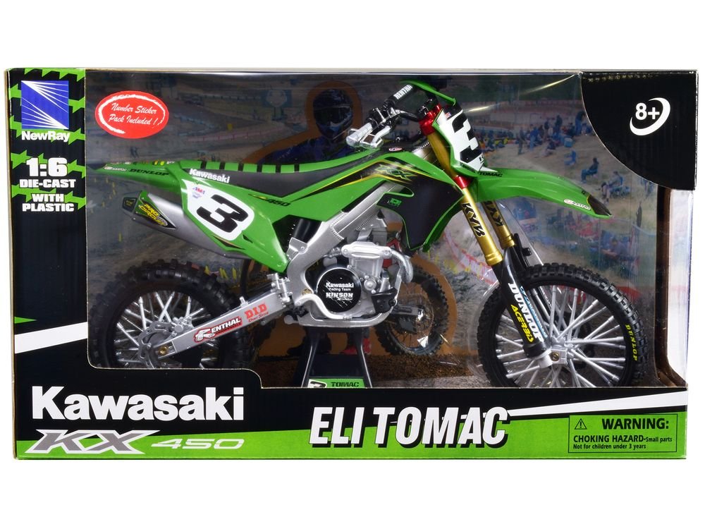 Kawasaki KX 450F Dirt Bike Motorcycle #3 Eli Tomac Green and Black "Kawasaki Racing Team" 1/6 Diecast Model by New Ray view 3