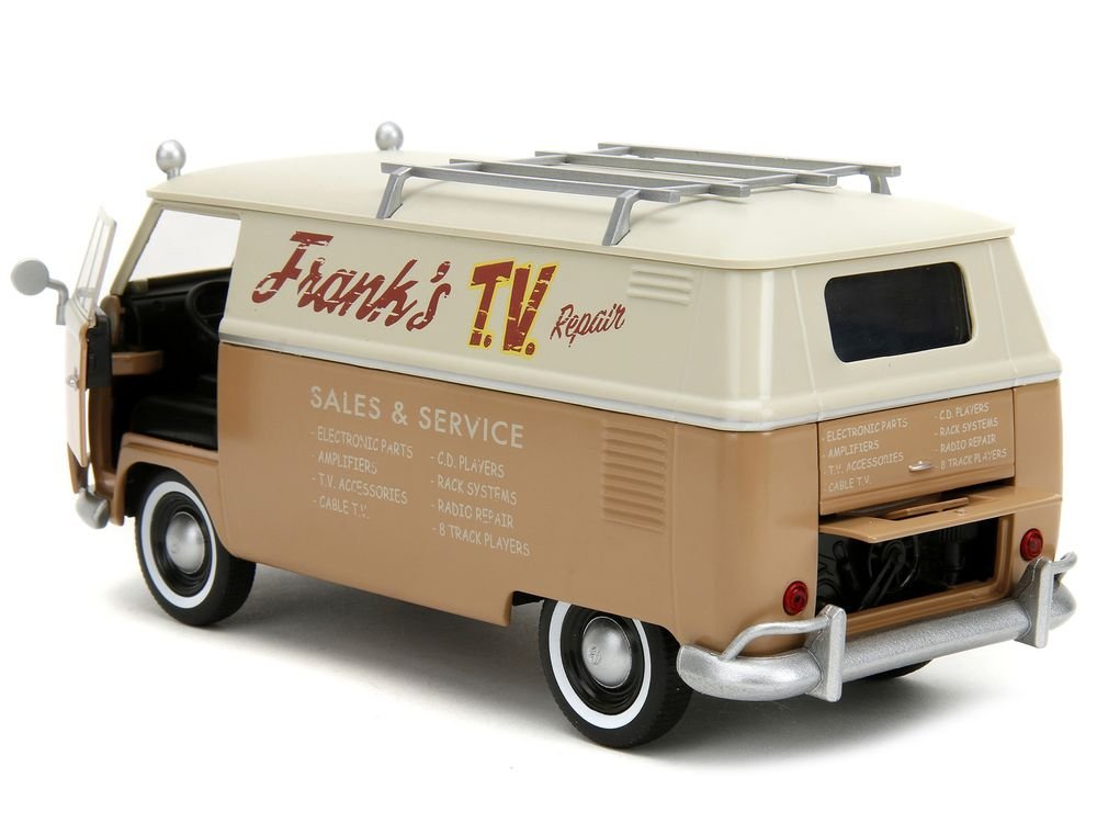 Volkswagen Bus "WheelJack" Tan and Beige "Frank's TV Repair" and Transformers Logo Diecast Statue "Transformers: Rise of the Beasts" (2023) Movie "Hollywood Rides" Series 1/24 Diecast Model Car by Jada view 5