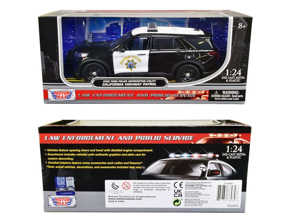 2022 Ford Police Interceptor Utility "California Highway Patrol" Black and White 1/24 Diecast Model Car by Motormax view 3