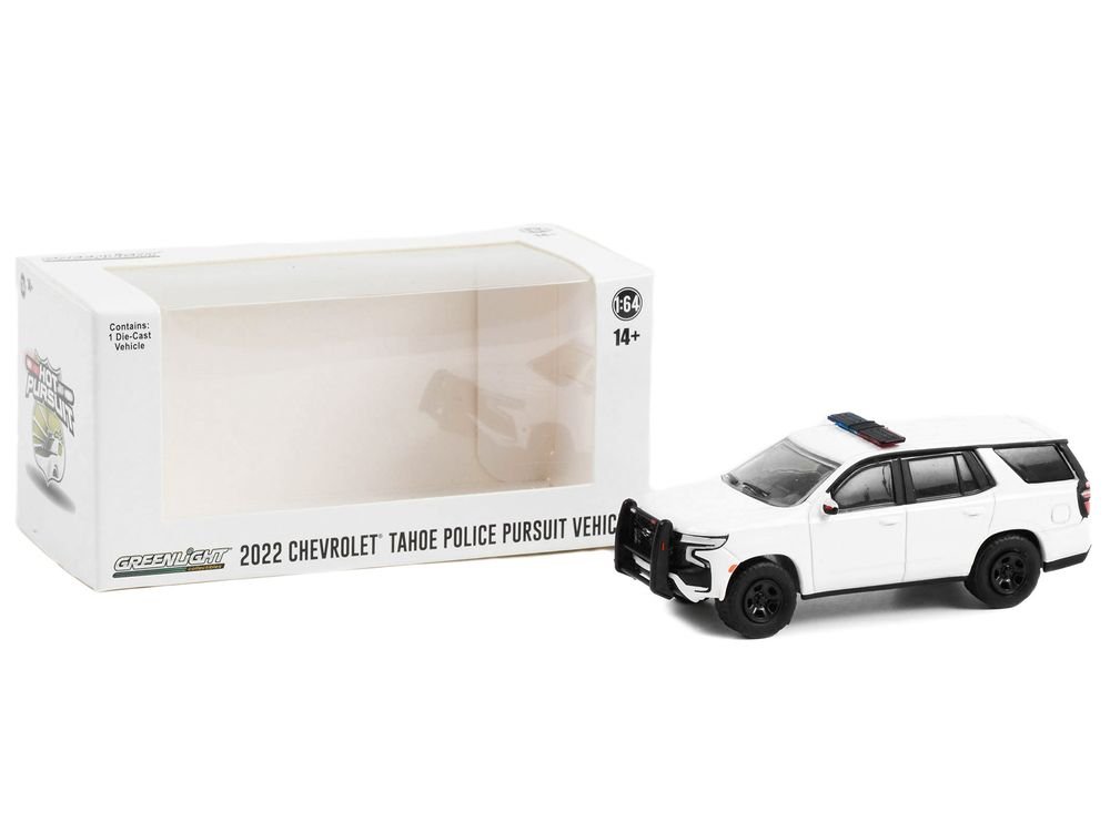 2022 Chevrolet Tahoe Police Pursuit Vehicle (PPV) White with Light Bar "Hot Pursuit" "Hobby Exclusive" Series 1/64 Diecast Model Car by Greenlight view 3