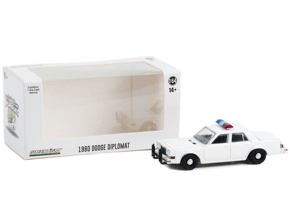 1980-1989 Dodge Diplomat Police Unmarked White with Light Bar "Hot Pursuit" "Hobby Exclusive" Series 1/64 Diecast Model Car by Greenlight view 2