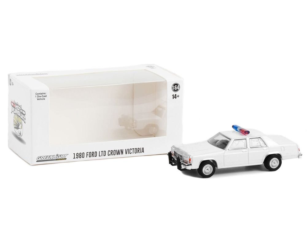 1980-1991 Ford LTD Crown Victoria Police White with Light Bar "Hot Pursuit" "Hobby Exclusive" Series 1/64 Diecast Model Car by Greenlight view 2