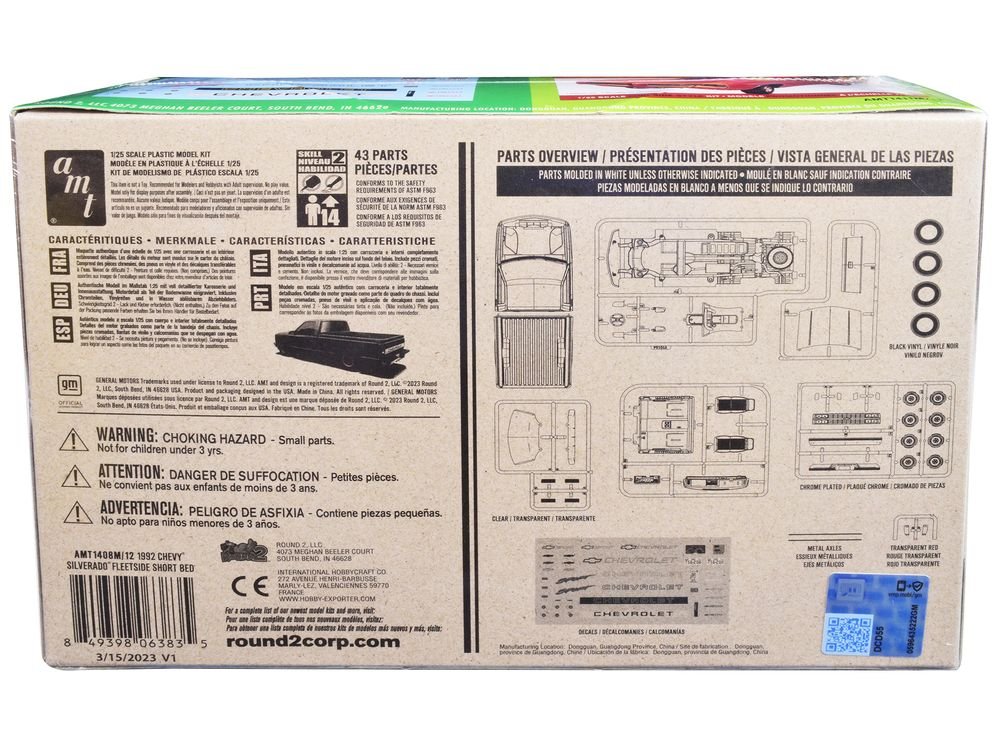 Skill 2 Model Kit 1992 Chevrolet Silverado C1500 Fleetside Short Bed Pickup Truck "Easy Build" 1/25 Scale Model by AMT view 4