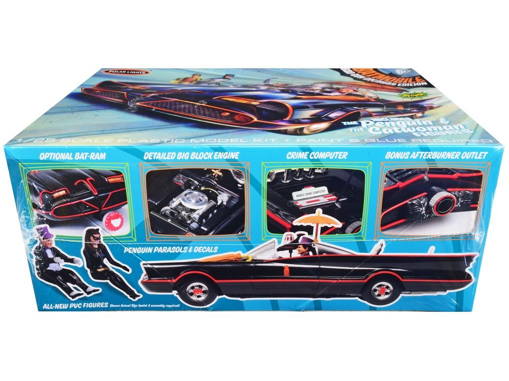 Skill 2 Model Kit 1966 Batmobile "Bad Guy Getaway Edition" with Penguin and Catwoman Figures "Batman" (1966-1968) TV Series 1/25 Scale Model by Polar Lights view 3