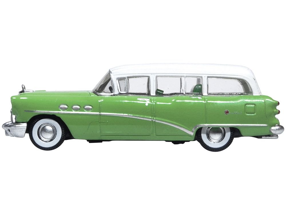 1954 Buick Century Estate Wagon Willow Green and White 1/87 (HO) Scale Diecast Model Car by Oxford Diecast view 2