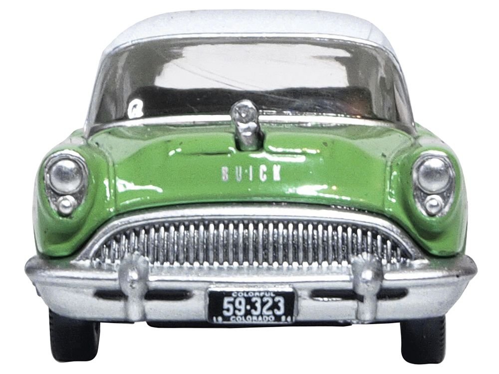 1954 Buick Century Estate Wagon Willow Green and White 1/87 (HO) Scale Diecast Model Car by Oxford Diecast view 3