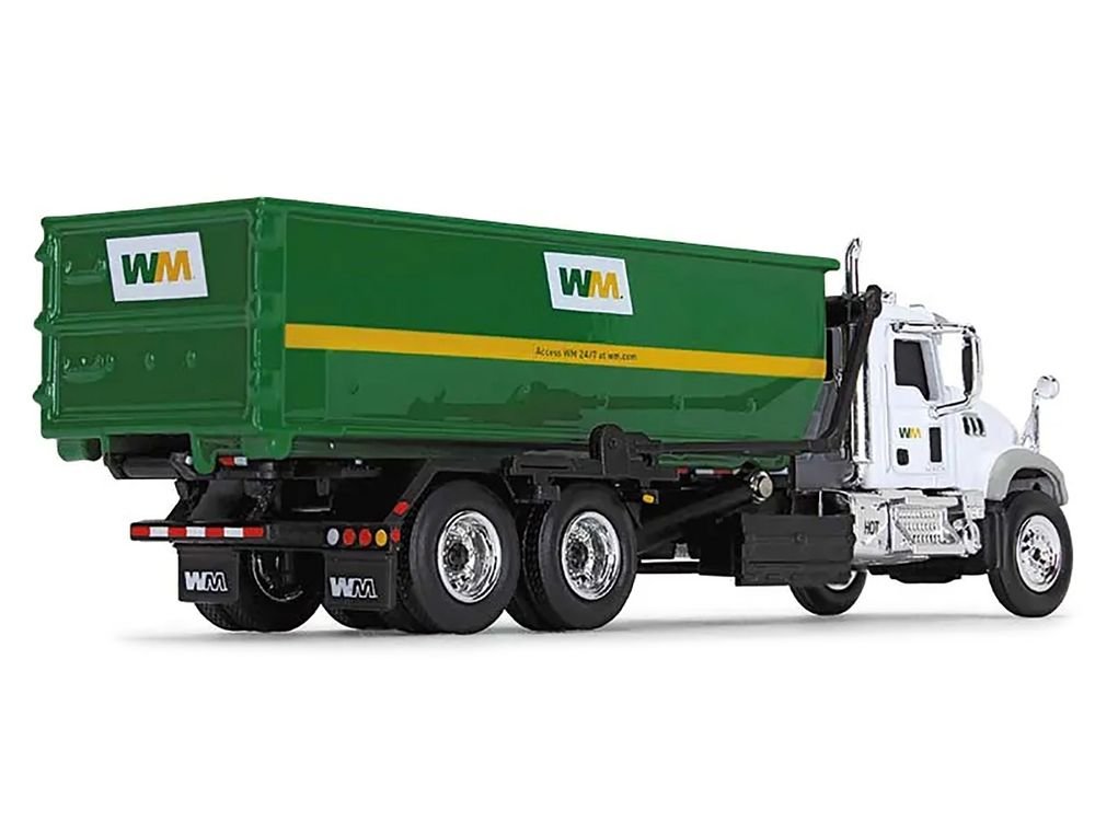 Mack Granite MP Refuse Garbage Truck with Tub-Style Roll-Off Container "Waste Management" White and Green 1/87 (HO) Diecast Model by First Gear view 3