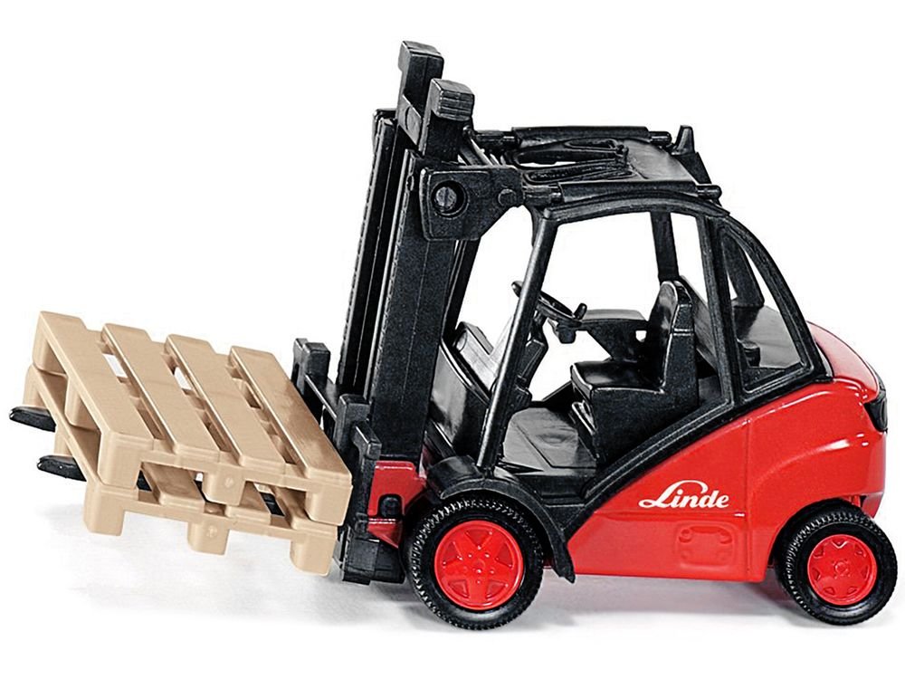 Linde Forklift Truck Red with 2 Pallet Accessories 1/50 Diecast Model by Siku view 2
