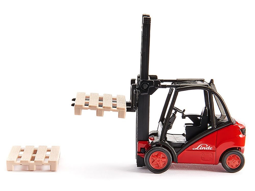 Linde Forklift Truck Red with 2 Pallet Accessories 1/50 Diecast Model by Siku view 3