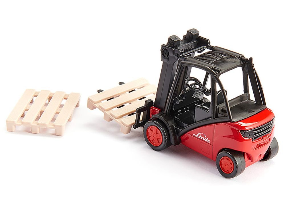 Linde Forklift Truck Red with 2 Pallet Accessories 1/50 Diecast Model by Siku view 4