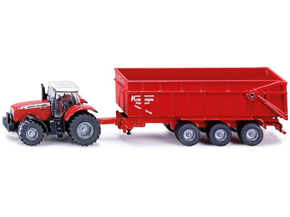Massey Ferguson 8480 Dyna VT Tractor Red with Silver Top and Krampe Dump Trailer Red 1/87 (HO) Diecast Models by Siku view 2