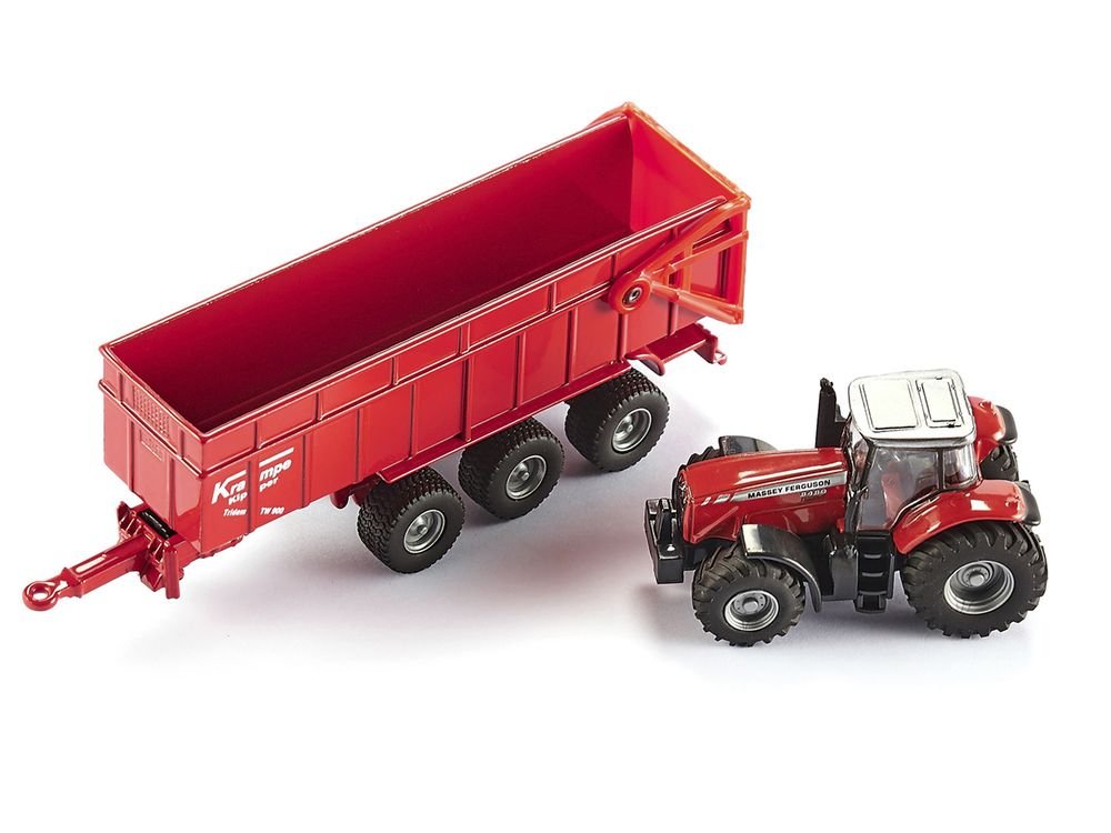 Massey Ferguson 8480 Dyna VT Tractor Red with Silver Top and Krampe Dump Trailer Red 1/87 (HO) Diecast Models by Siku view 3