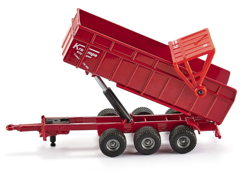 Massey Ferguson 8480 Dyna VT Tractor Red with Silver Top and Krampe Dump Trailer Red 1/87 (HO) Diecast Models by Siku view 4