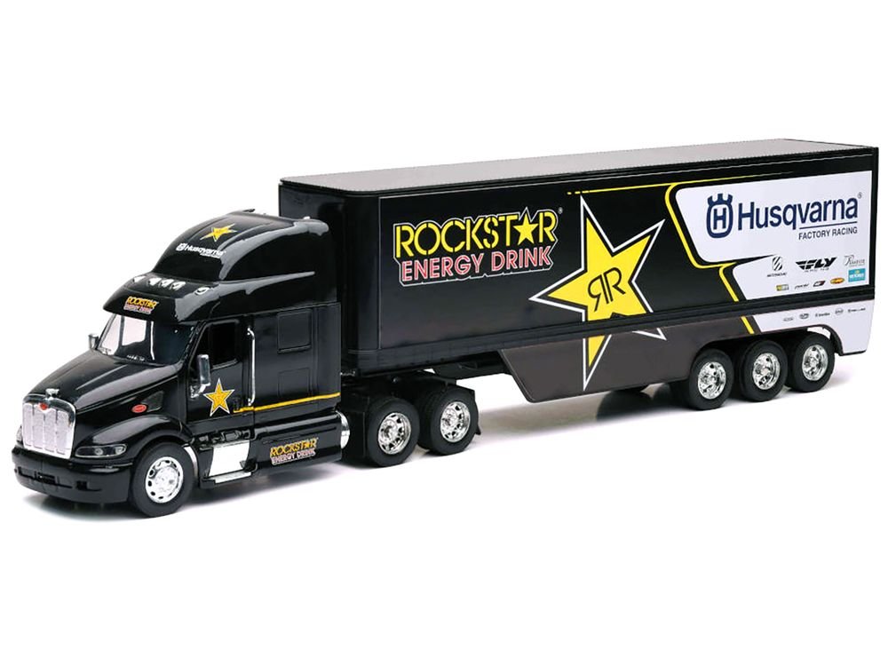 Peterbilt 387 Semi-Truck Black "Rockstar Energy Drink - Husqvarna Factory Racing" 1/32 Diecast Model by New Ray view 2