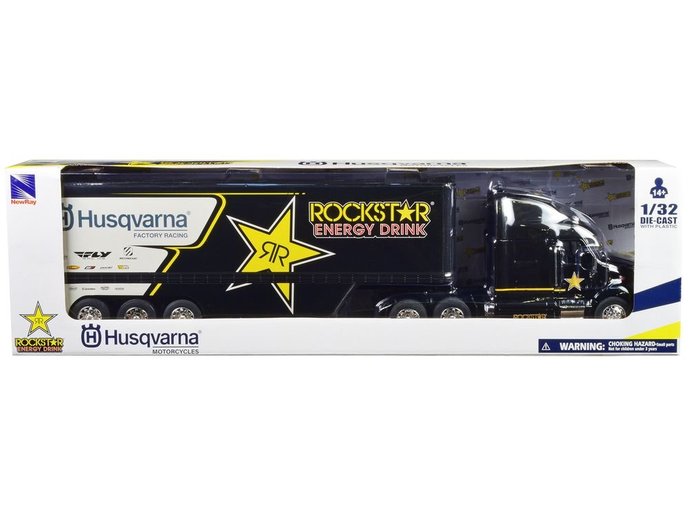 Peterbilt 387 Semi-Truck Black "Rockstar Energy Drink - Husqvarna Factory Racing" 1/32 Diecast Model by New Ray view 3