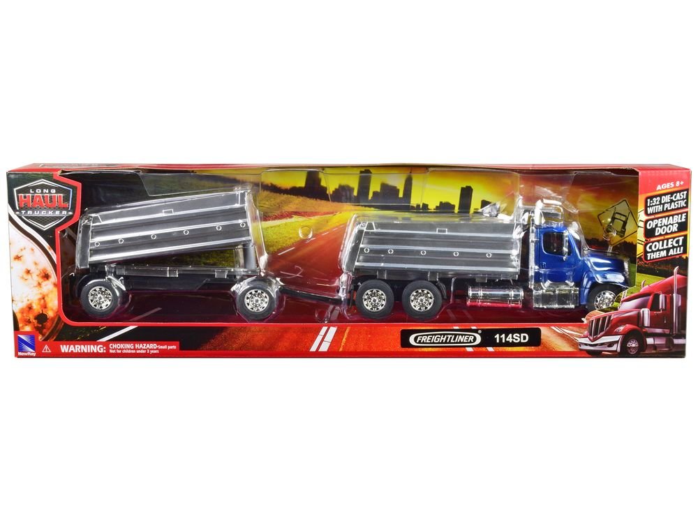 Freightliner 114SD Dump Truck with Twin Dump Body Blue "Long Haul Trucker" Series 1/32 Diecast Model by New Ray view 3