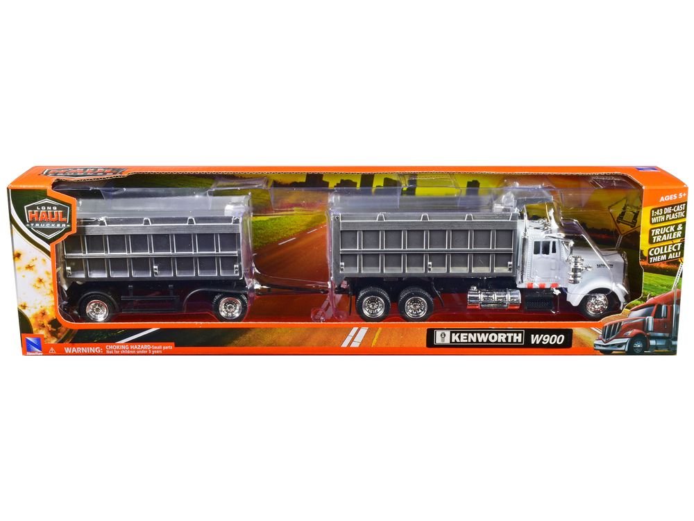 Kenworth W900 Dump Truck with Twin Dump Body White and Chrome "Long Haul Trucker" Series 1/43 Diecast Model by New Ray view 3