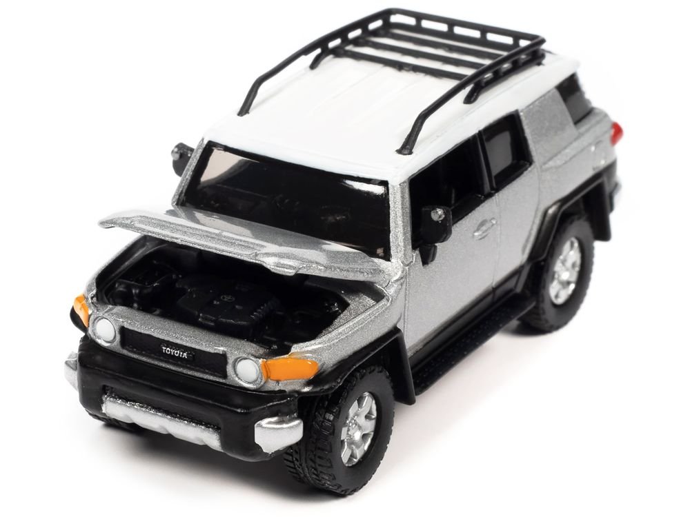 2007 Toyota FJ Cruiser Titanium Silver Metallic with White Top and Roofrack "Classic Gold Collection" Series Limited Edition 1/64 Diecast Model Car by Johnny Lightning view 2
