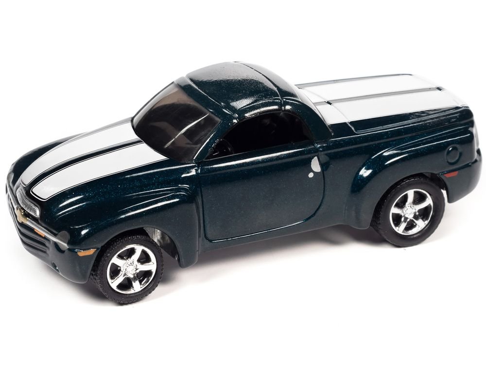 2005 Chevrolet SSR Pickup Truck Bermuda Blue Metallic with White Stripes "Classic Gold Collection" Series Limited Edition to 8476 pieces Worldwide 1/64 Diecast Model Car by Johnny Lightning view 2