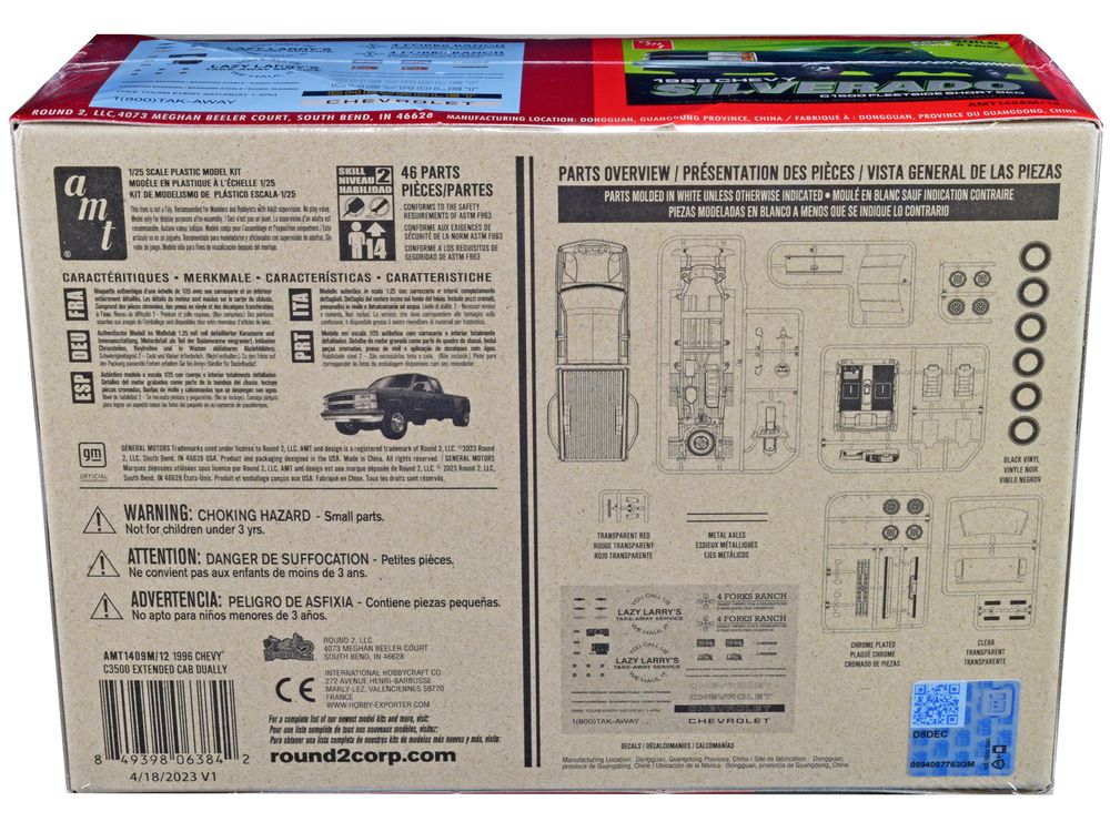 Skill 2 Model Kit 1996 Chevrolet C3500 Extended Cab Dually Pickup Truck "Easy Build" 1/25 Scale Model by AMT view 4