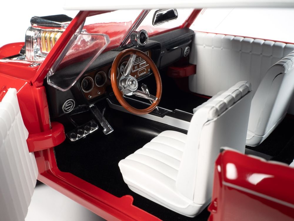 Monkeemobile Red with White Top and Interior "The Monkees" with Four Monkees Figure Cutouts "Silver Screen Machines" Series 1/18 Diecast Model Car by Auto World view 5
