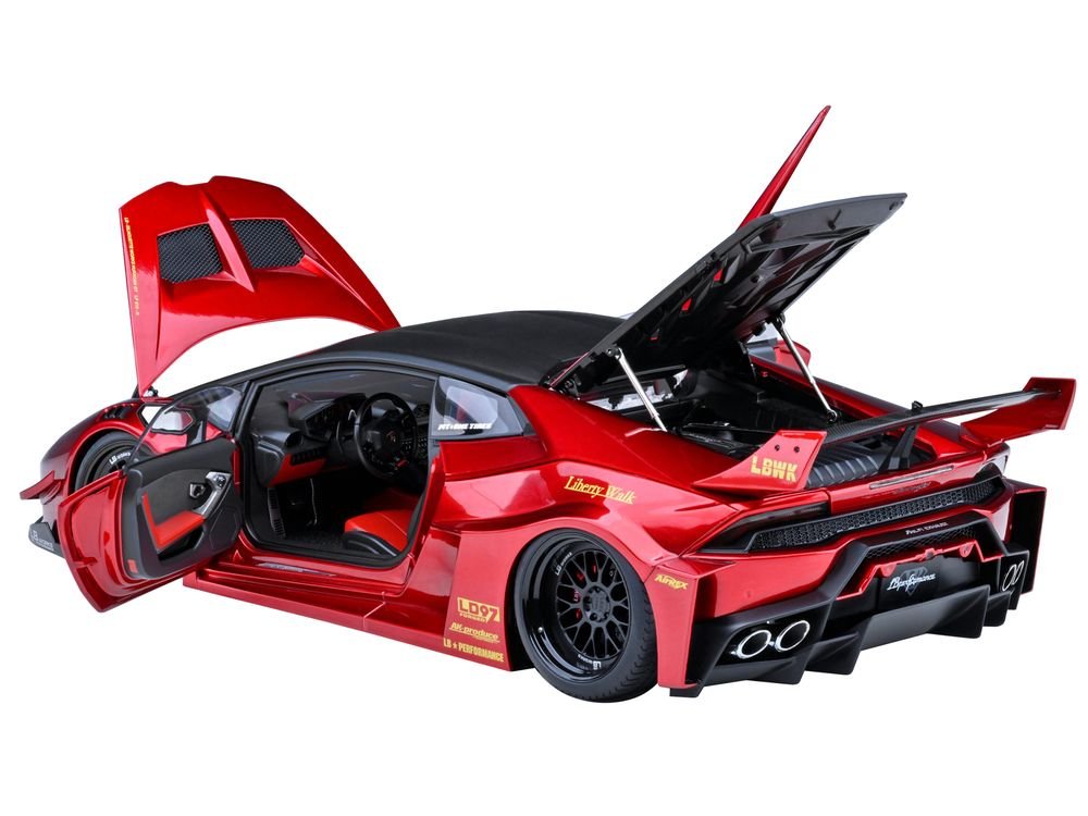 Lamborghini Huracan GT "LB-Silhouette Works" Hyper Red Metallic with Black Top 1/18 Model Car by Autoart view 2