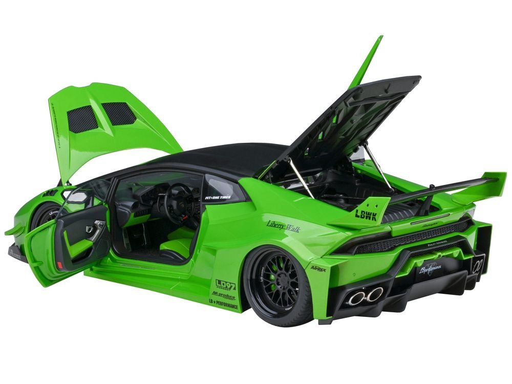 Lamborghini Huracan GT "LB-Silhouette Works" Pearl Green Metallic with Black Top 1/18 Model Car by Autoart view 2