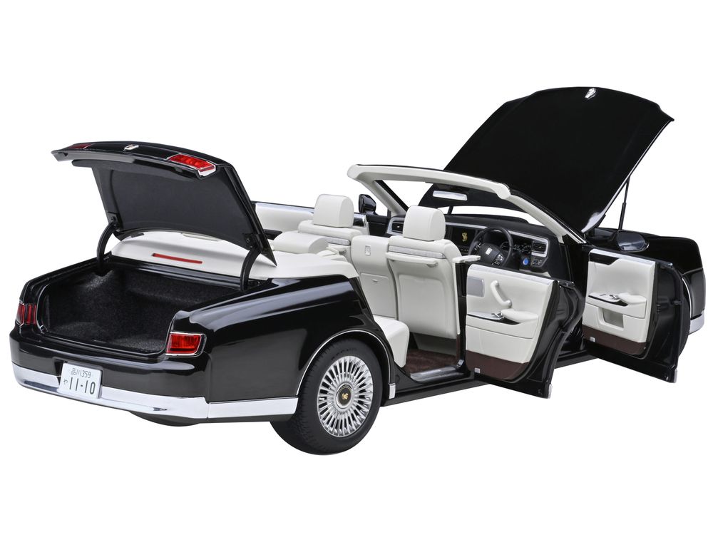 Toyota Century Open Car Convertible RHD (Right Hand Drive) Black with White Interior 1/18 Model Car by Autoart view 2