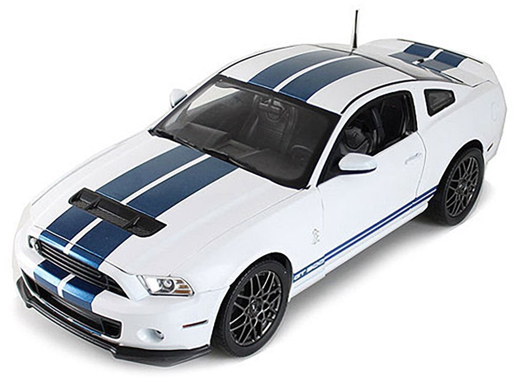 2013 Ford Shelby Cobra GT500 SVT White with Blue Stripes 1/18 Diecast Car Model by Shelby Collectibles view 2