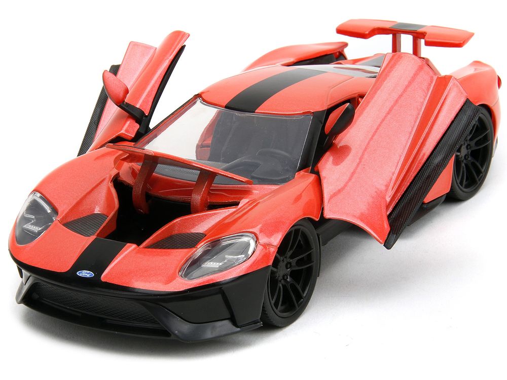 2017 Ford GT Light Red Metallic with Black Stripe "Pink Slips" Series 1/24 Diecast Model Car by Jada view 2