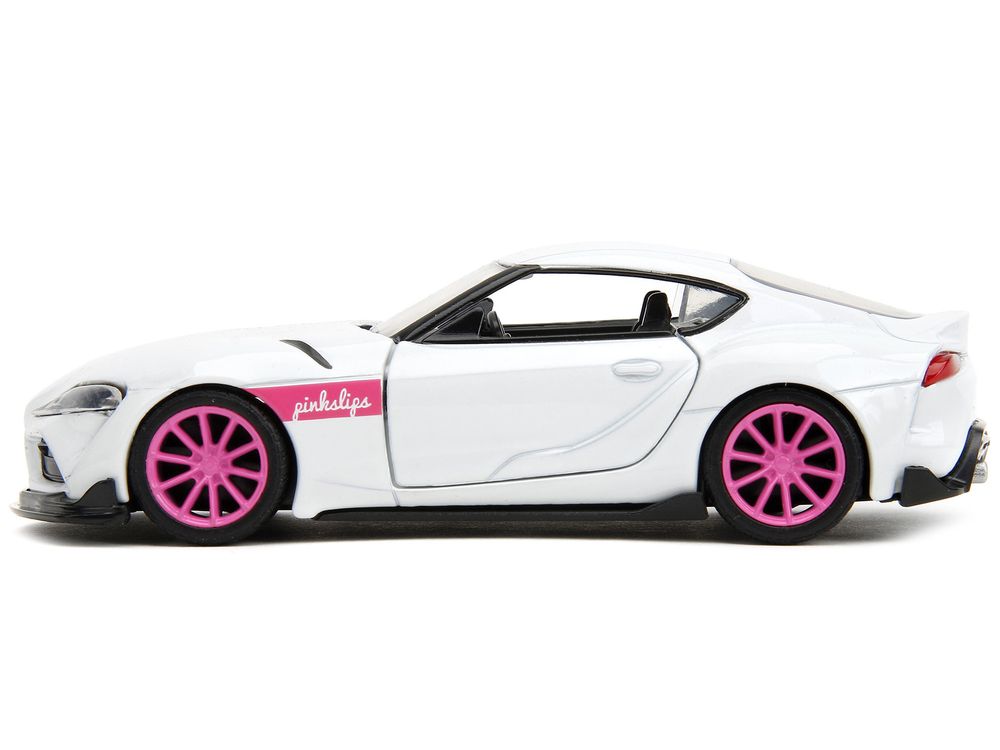 2020 Toyota Supra White Metallic with Pink Wheels "Pink Slips" Series 1/32 Diecast Model Car by Jada view 3