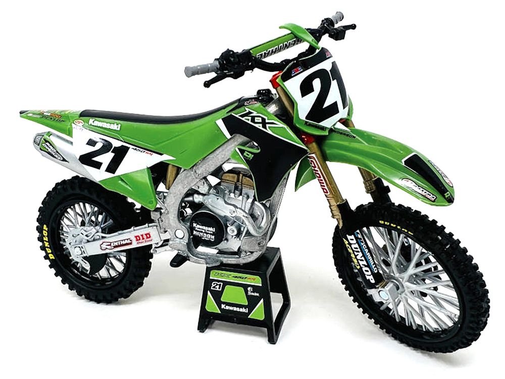 Kawasaki KX450SR Dirt Bike Motorcycle #21 Jason Anderson Green and Black "Kawasaki Racing Team" 1/6 Model by New Ray view 2