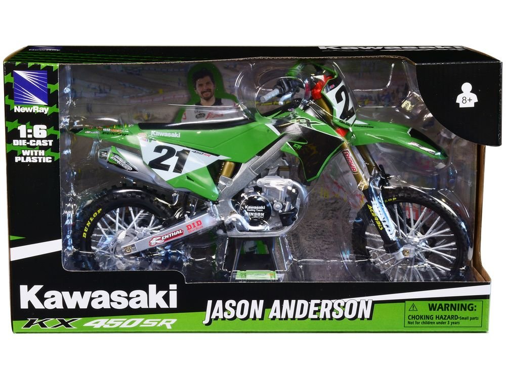 Kawasaki KX450SR Dirt Bike Motorcycle #21 Jason Anderson Green and Black "Kawasaki Racing Team" 1/6 Model by New Ray view 3