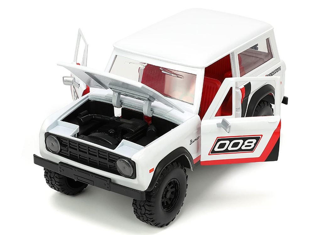 1973 Ford Bronco #008 White with Red and Black Stripes and Red Interior with Extra Wheels "Just Trucks" Series 1/24 Diecast Model Car by Jada view 2