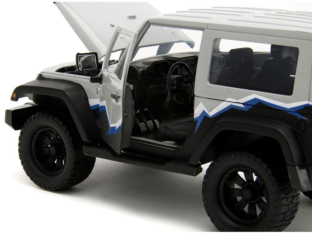 2007 Jeep Wrangler Gray and Black with Blue and White Stripes with Extra Wheels "Just Trucks" Series 1/24 Diecast Model Car by Jada view 3