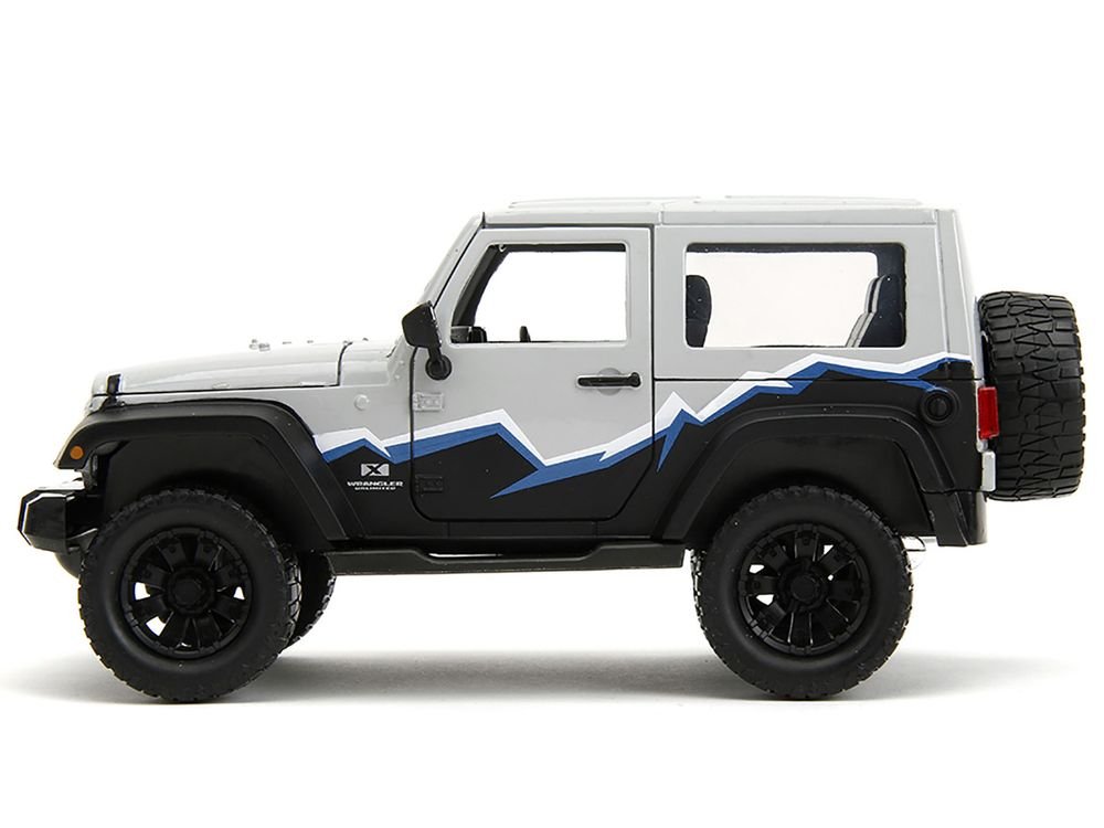 2007 Jeep Wrangler Gray and Black with Blue and White Stripes with Extra Wheels "Just Trucks" Series 1/24 Diecast Model Car by Jada view 5