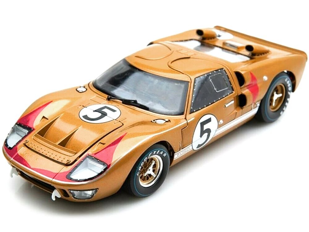 1966 Ford GT-40 MK II RHD (Right hand Drive) #5 Gold 24H of Le Mans 1/18 Diecast Model Car by Shelby Collectibles view 2