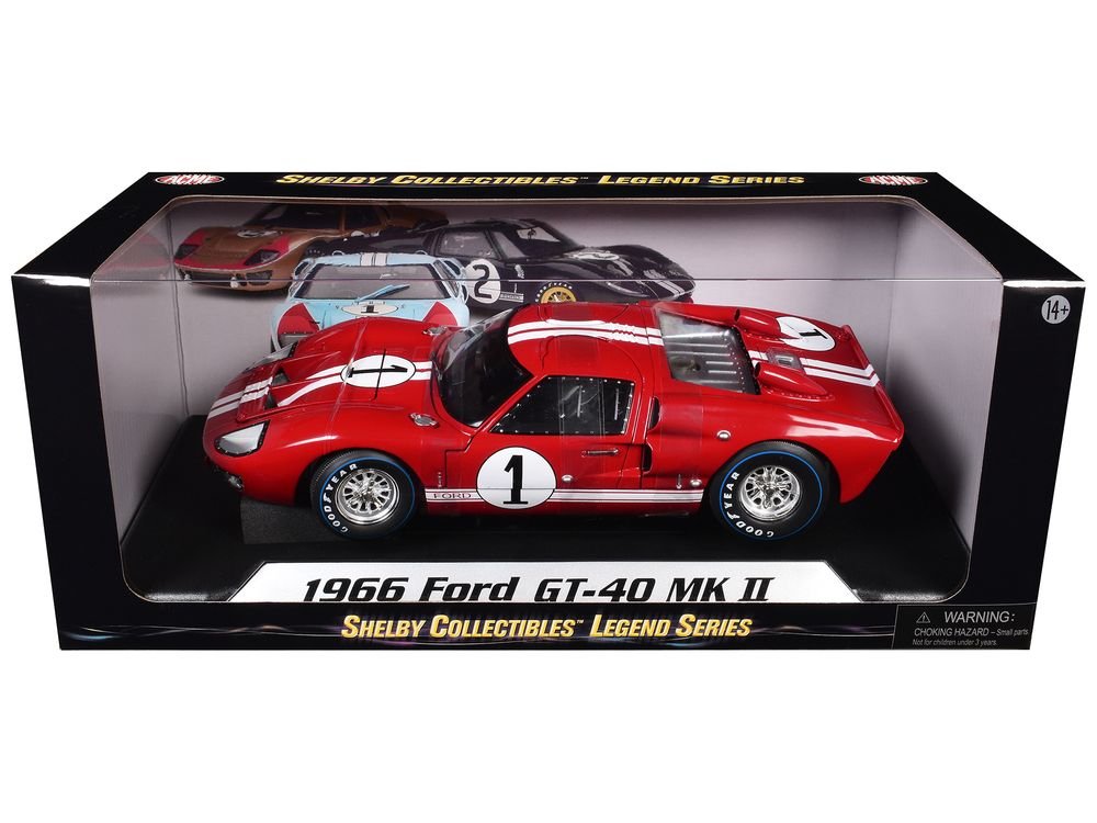 1966 Ford GT-40 MK 2 Red #1 1/18 Diecast Model Car by Shelby Collectibles view 3