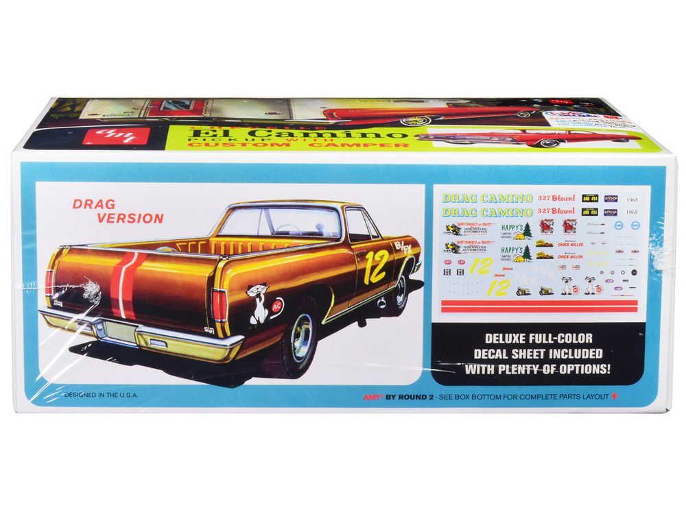 Skill 2 Model Kit 1965 Chevrolet El Camino with Camper 3-in-1 Kit 1/25 Scale Model by AMT view 3