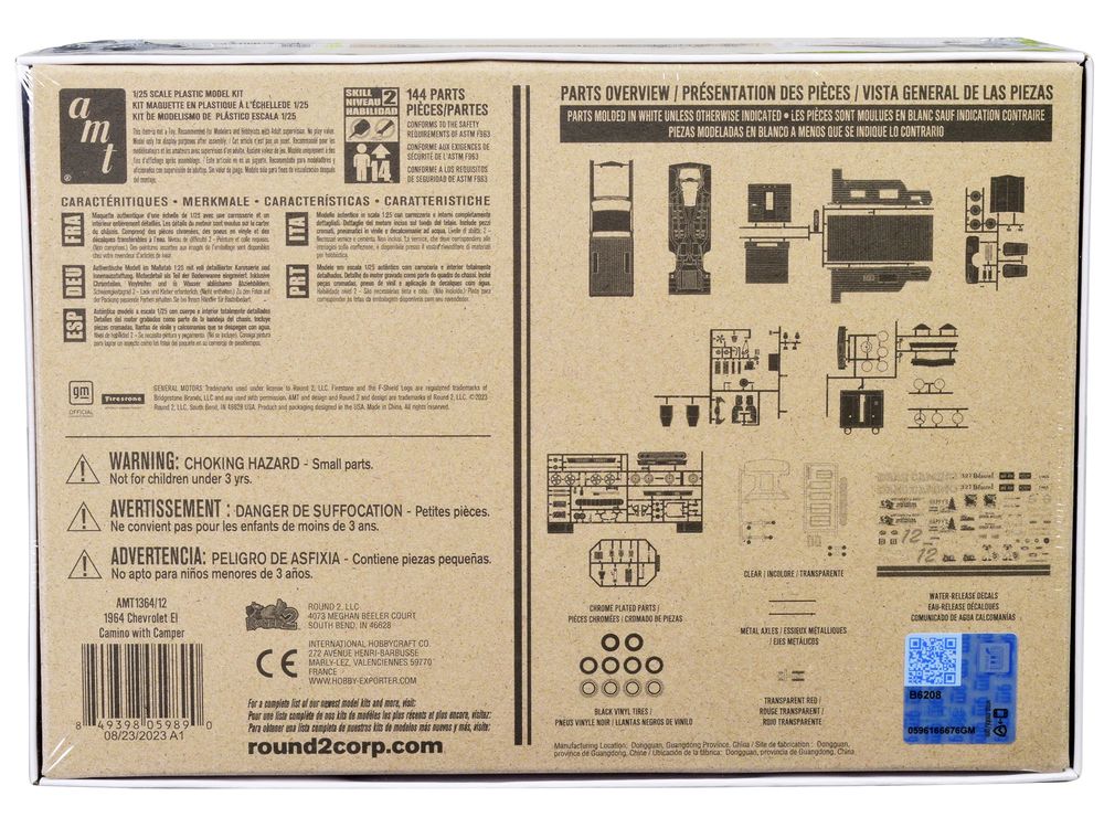 Skill 2 Model Kit 1965 Chevrolet El Camino with Camper 3-in-1 Kit 1/25 Scale Model by AMT view 4