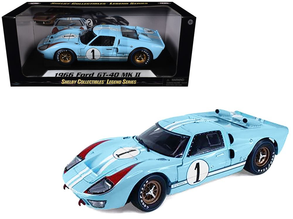 1966 Ford GT 40 MK II RHD (Right Hand Drive) #1 Light Blue Miles - Hulme Le Mans 1/18 Diecast Model Car by Shelby Collectibles