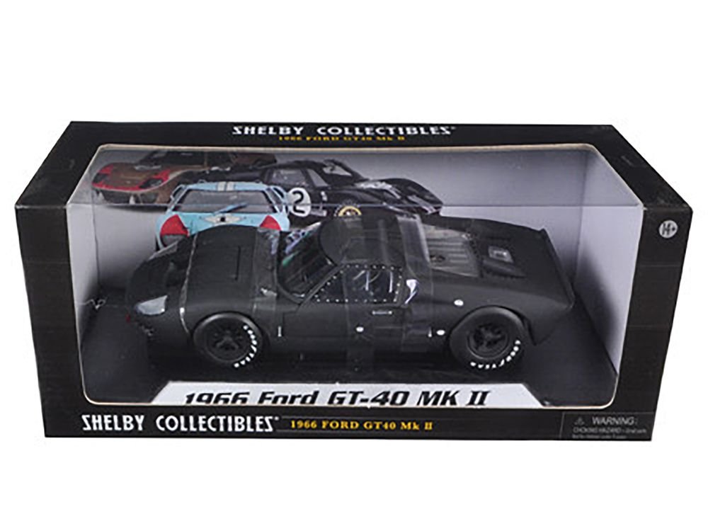1966 Ford GT-40 GT40 MK 2 Matt Black 1/18 Diecast Car Model by Shelby Collectibles view 3