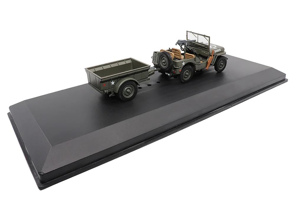 Willys Jeep 1/4-Ton Utility Truck Olive Drab with Trailer "United States Army" 1/43 Diecast Model by Militaria Die Cast view 5