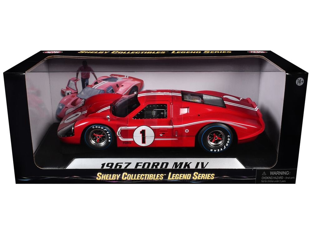 Ford GT MK IV #1 Red with White Stripes 24H of Le Mans (1967) 1/18 Diecast Model Car by Shelby Collectibles view 3