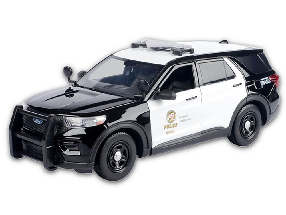 2015 Ford Police Interceptor Utility Black and White "Los Angeles Police Department (LAPD)" with Flashing Light Bar and Front and Rear Lights and Sounds 1/24 Diecast Model Car by Motormax view 2