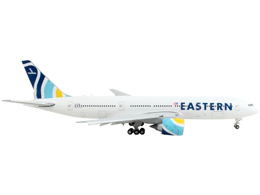 Boeing 777-200ER Commercial Aircraft with Flaps Down "Eastern Air Lines" White with Striped Tail 1/400 Diecast Model Airplane by GeminiJets view 2