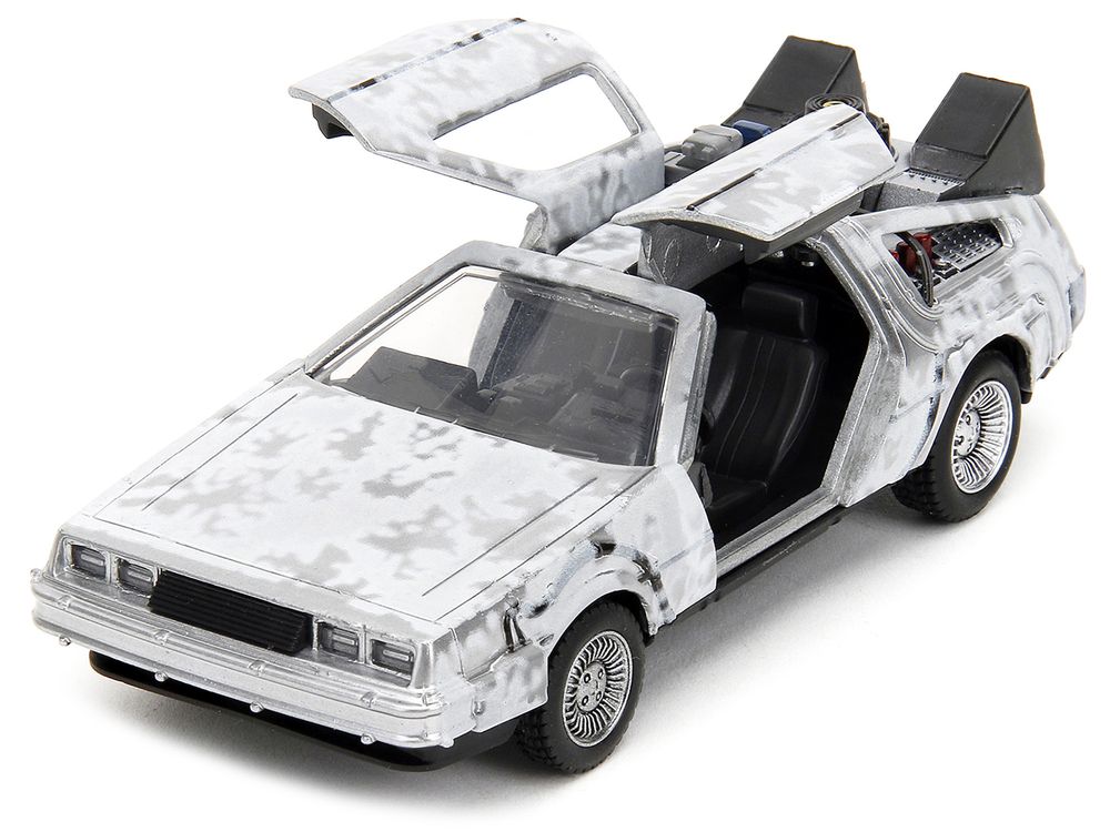 DMC DeLorean Time Machine Brushed Metal (Frost Version) "Back to the Future" (1985) Movie "Hollywood Rides" Series 1/32 Diecast Model Car by Jada view 2
