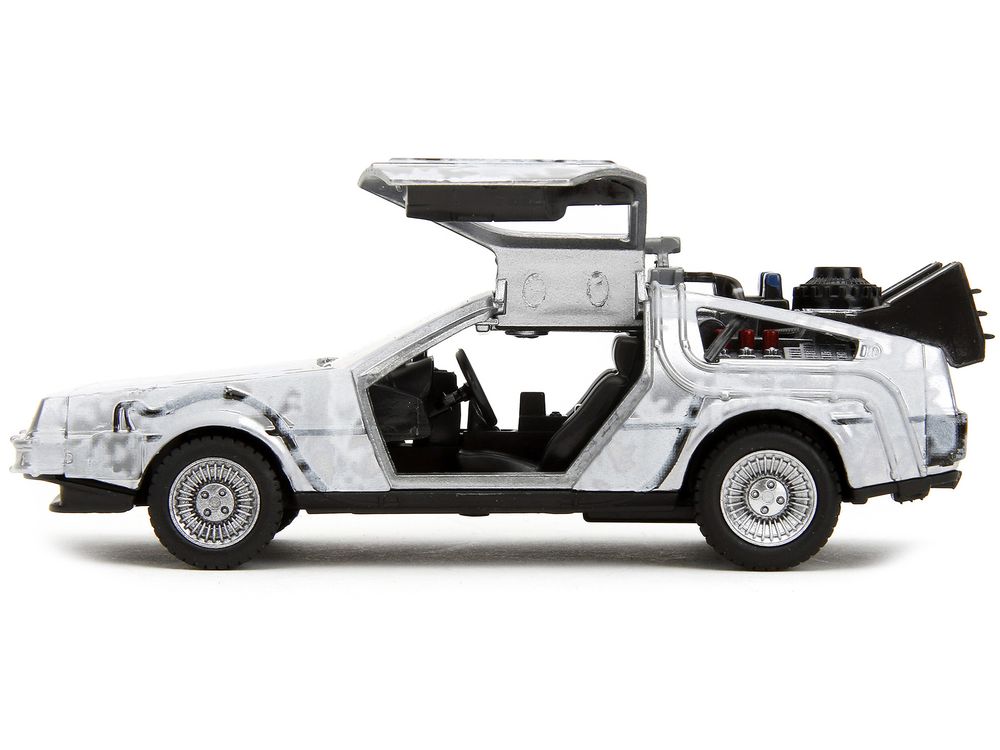 DMC DeLorean Time Machine Brushed Metal (Frost Version) "Back to the Future" (1985) Movie "Hollywood Rides" Series 1/32 Diecast Model Car by Jada view 3