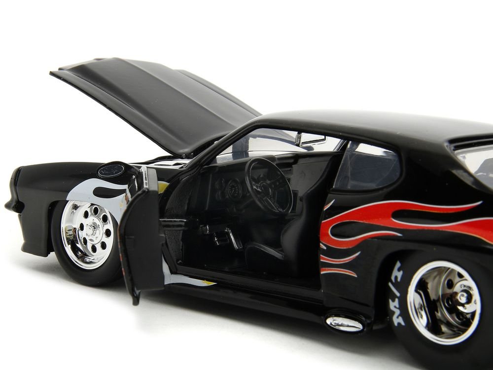 1971 Pontiac GTO Black with Flame Graphics "Bigtime Muscle" Series 1/24 Diecast Model Car by Jada view 3